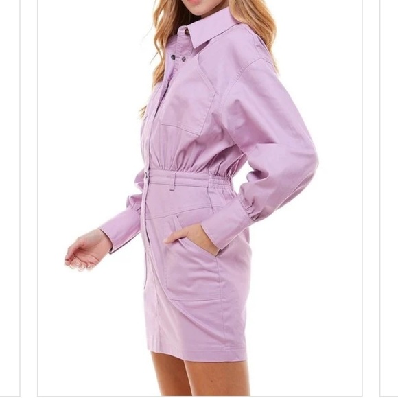TCEC lilac light purple buttoned down elastic waist shirt mini dress Sz M - Picture 8 of 9